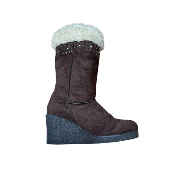 American Eagle Faux Suede Brown Wedge Boots With Faux Fur Lining Size 9 - Picture 15 of 15
